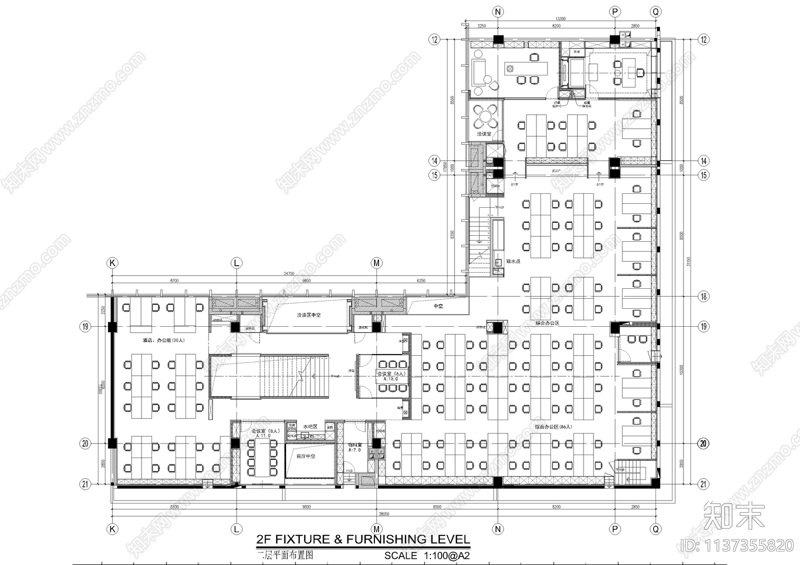 精装两层办公室全套cad施工图下载【ID:1137355820】