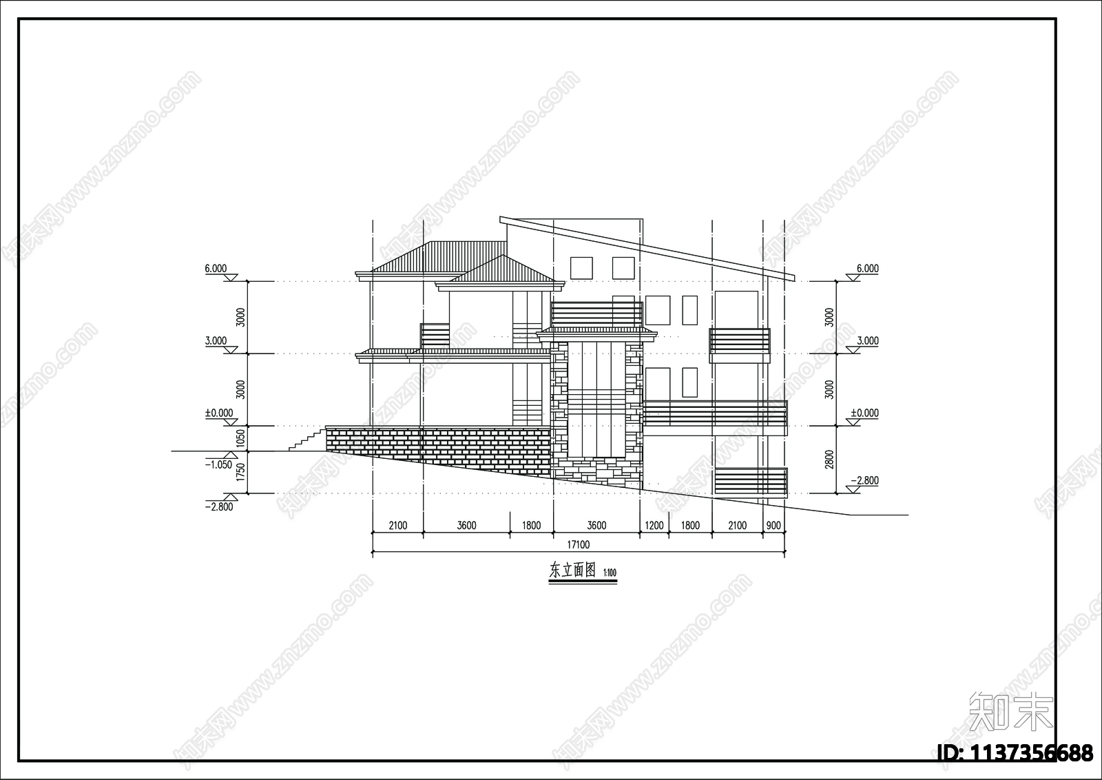 别墅建筑cad施工图下载【ID:1137356688】