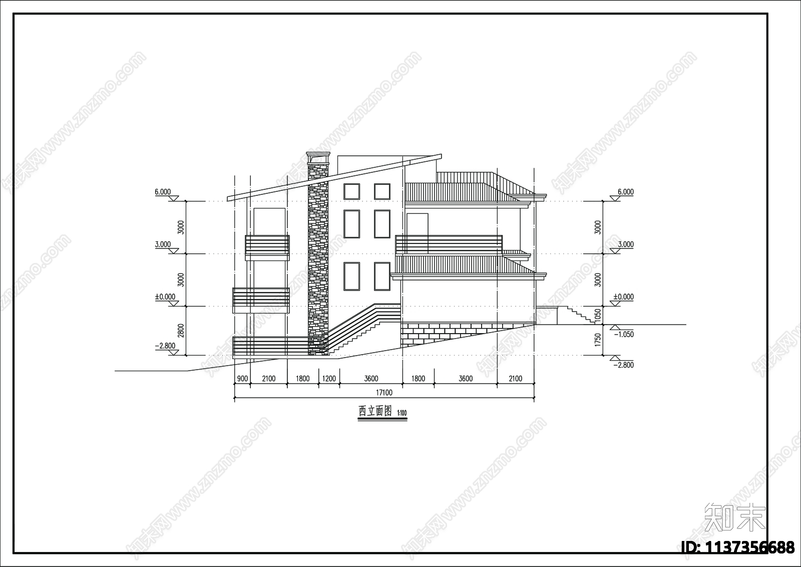 别墅建筑cad施工图下载【ID:1137356688】