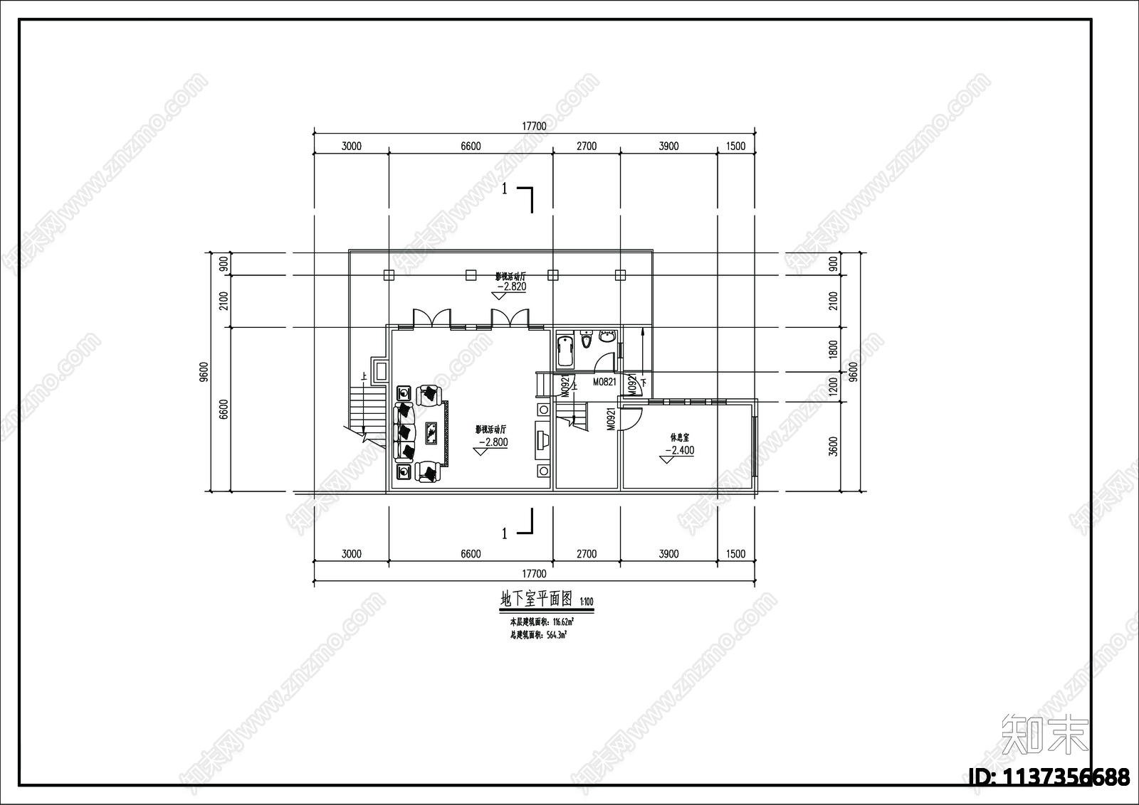 别墅建筑cad施工图下载【ID:1137356688】