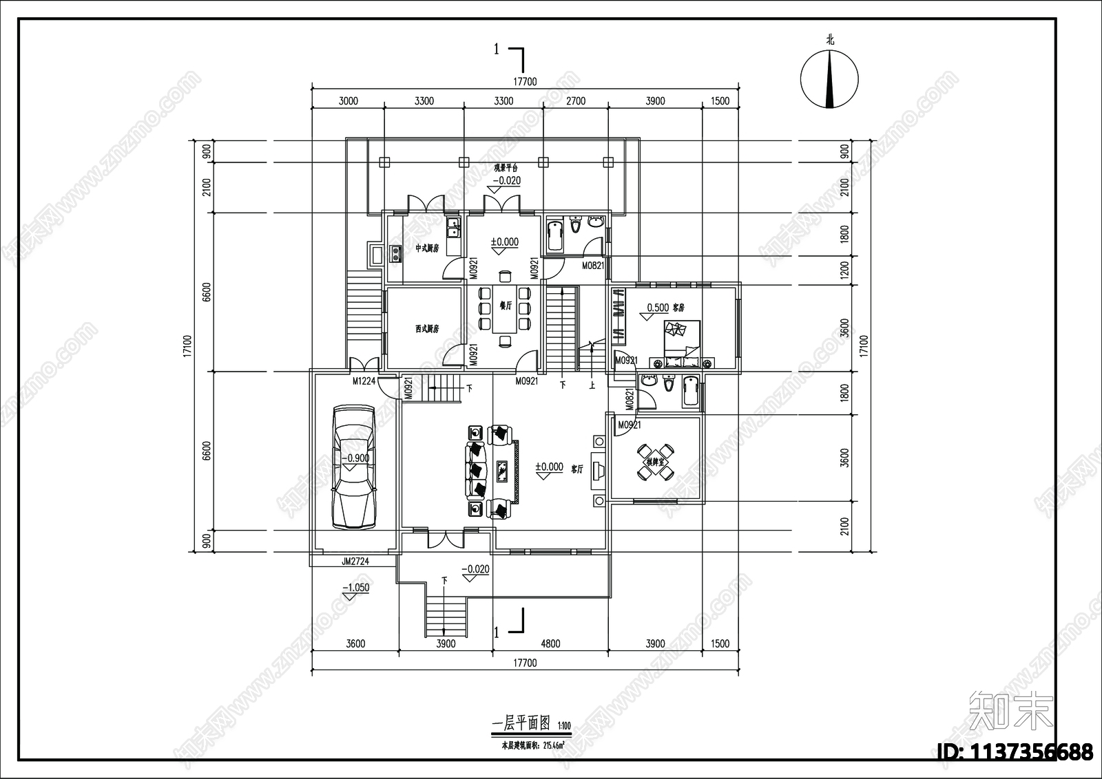 别墅建筑cad施工图下载【ID:1137356688】