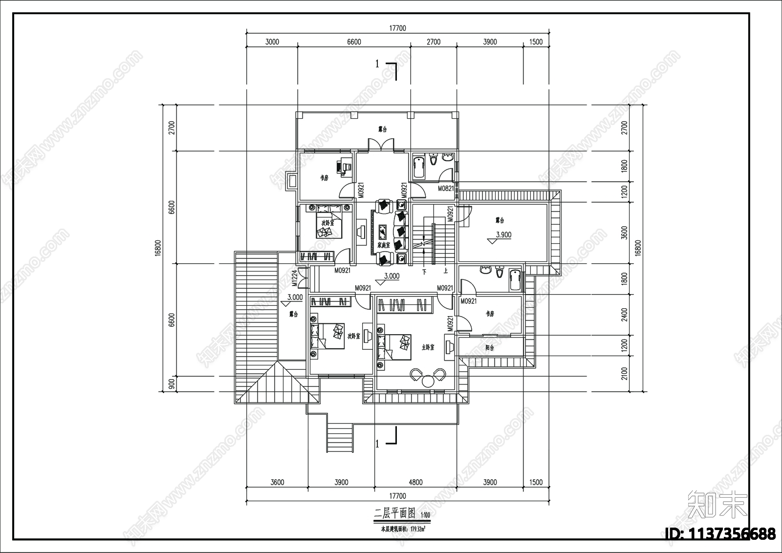 别墅建筑cad施工图下载【ID:1137356688】