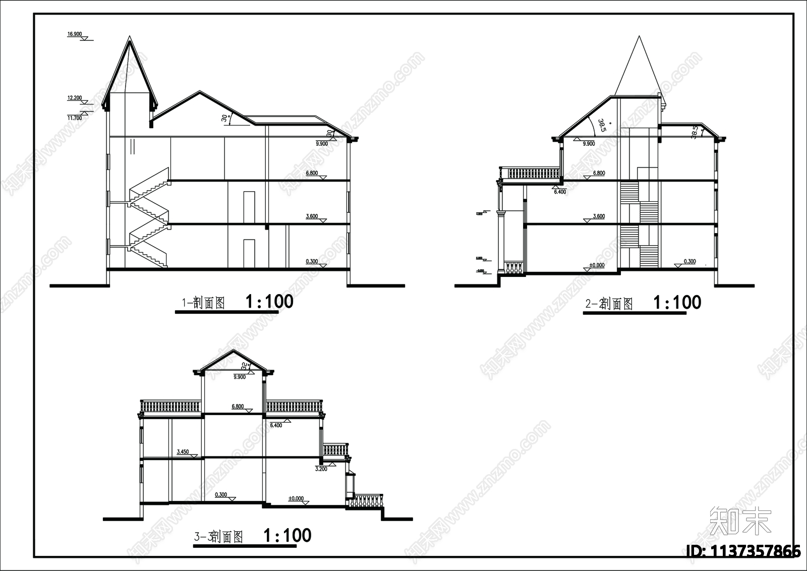 别墅建筑cad施工图下载【ID:1137357866】