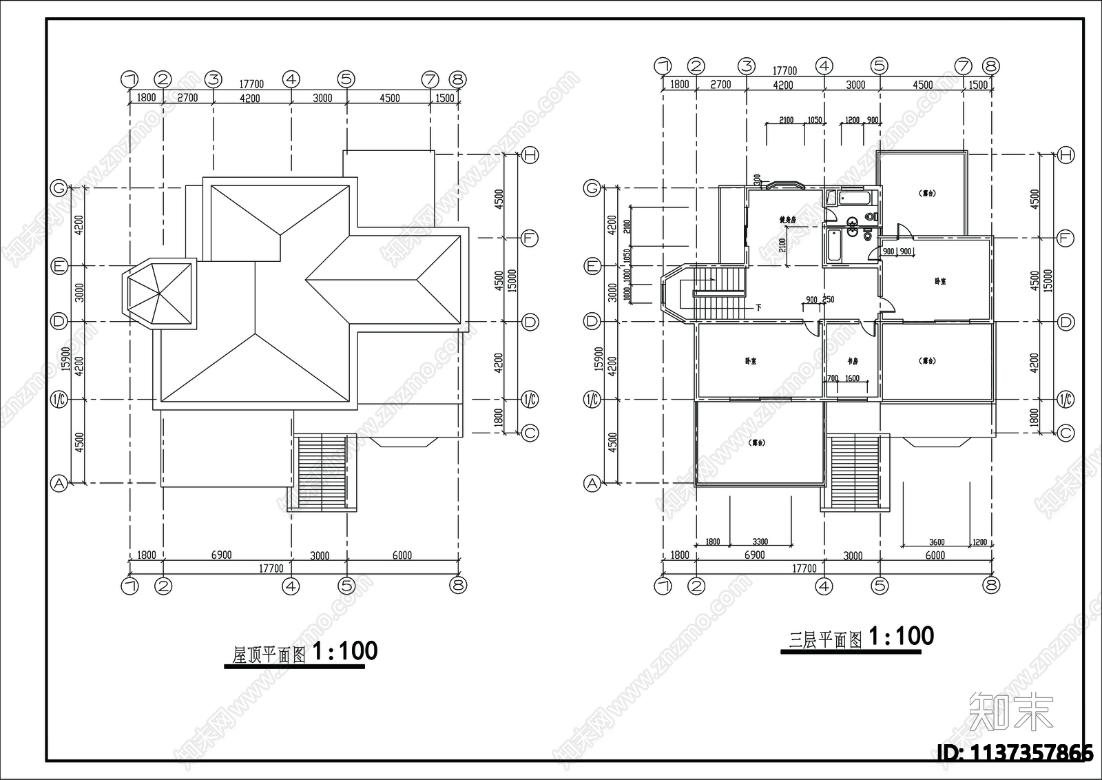 别墅建筑cad施工图下载【ID:1137357866】