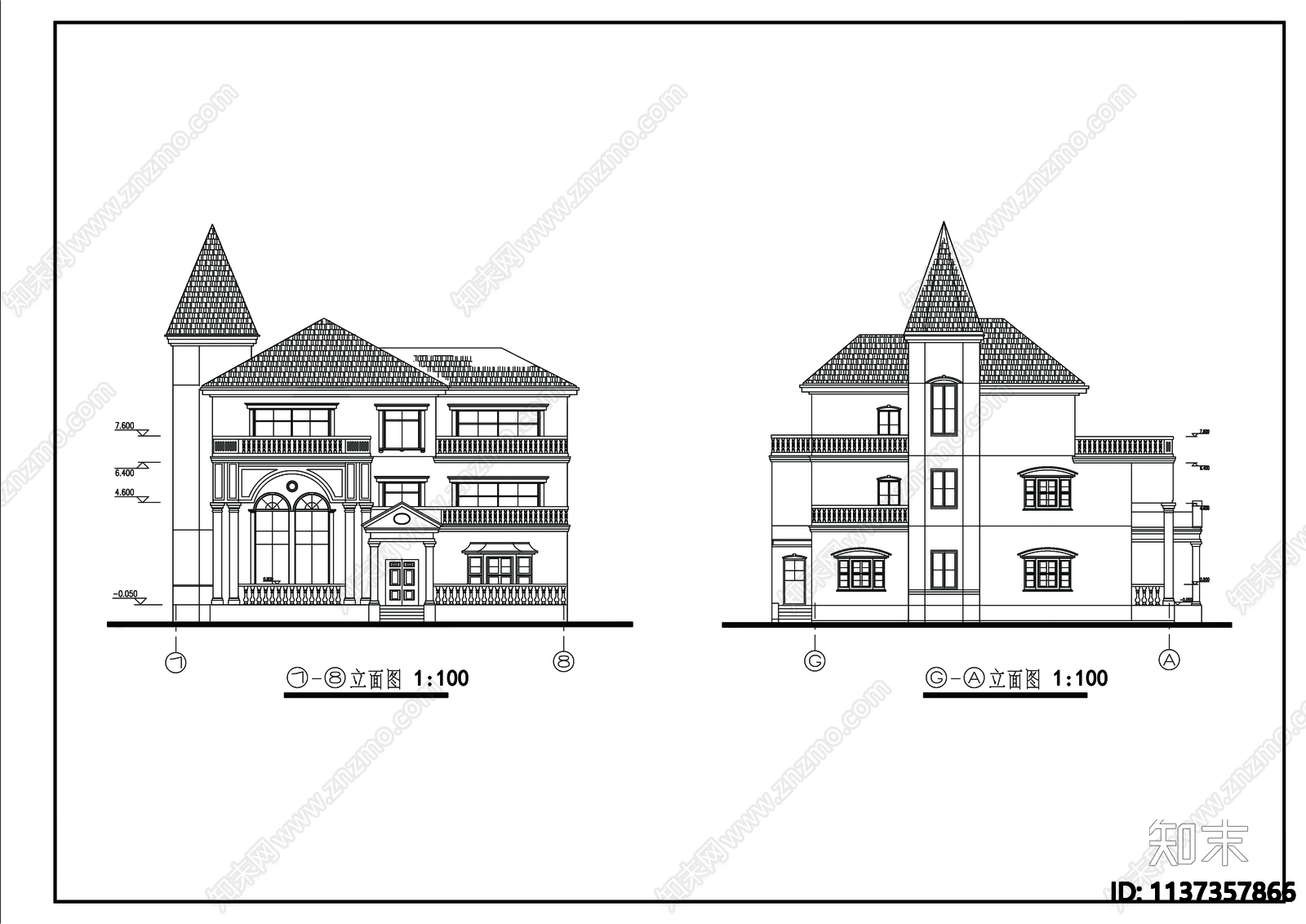 别墅建筑cad施工图下载【ID:1137357866】