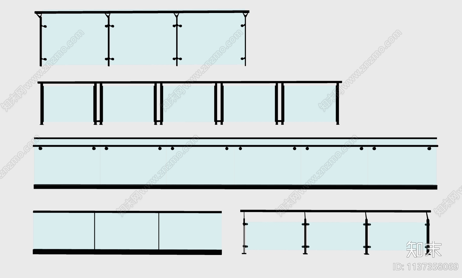 现代玻璃栏杆SU模型下载【ID:1137358069】