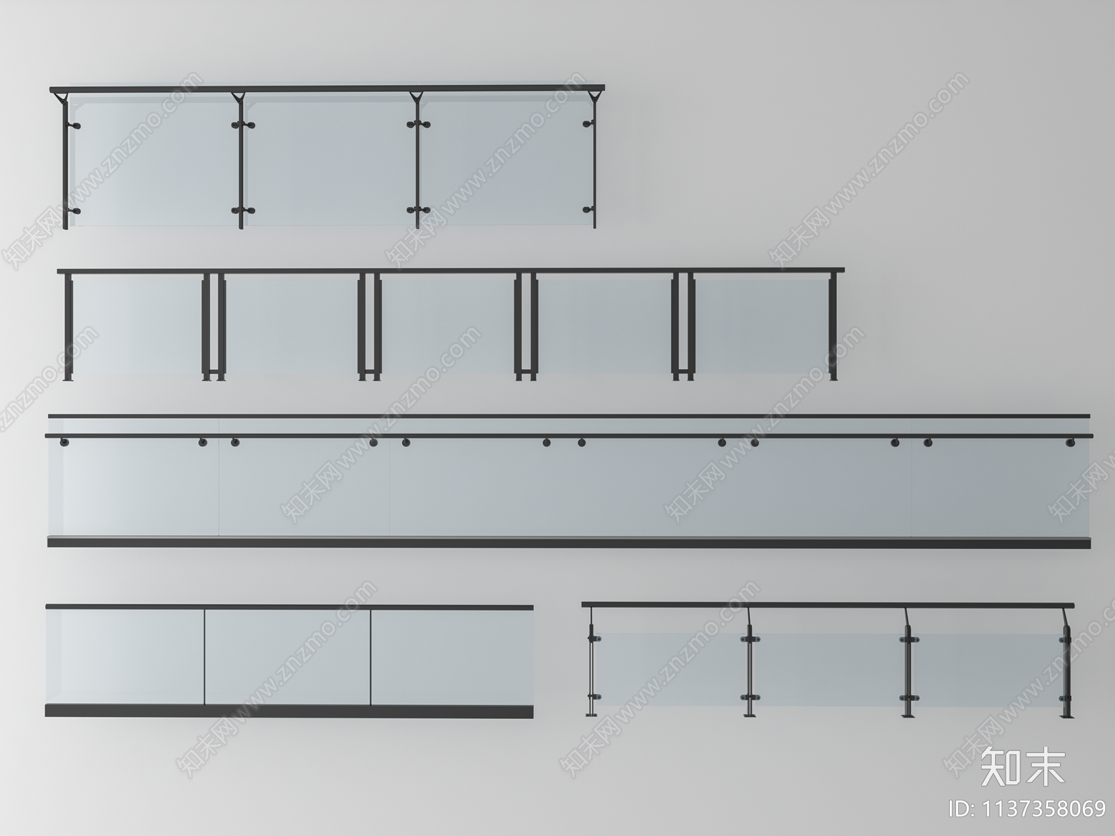 现代玻璃栏杆SU模型下载【ID:1137358069】