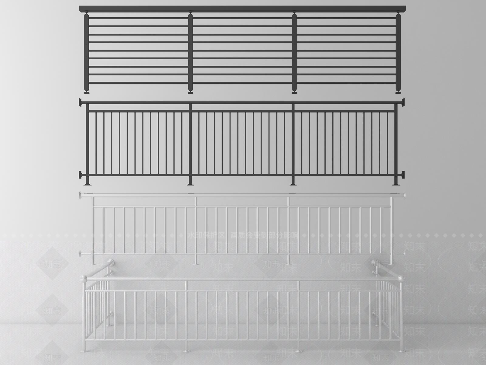 现代不锈钢栏杆SU模型下载【ID:1137358252】