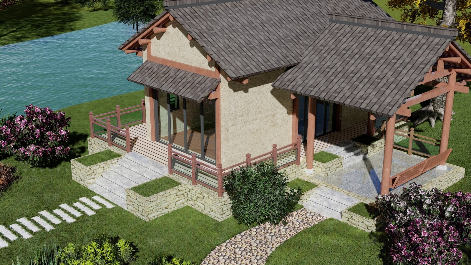 新中式乡村民房SU模型下载【ID:1137358835】