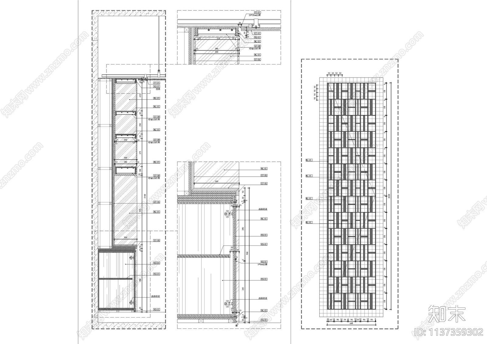 新中式立柱剖面及柜体大样cad施工图下载【ID:1137359302】