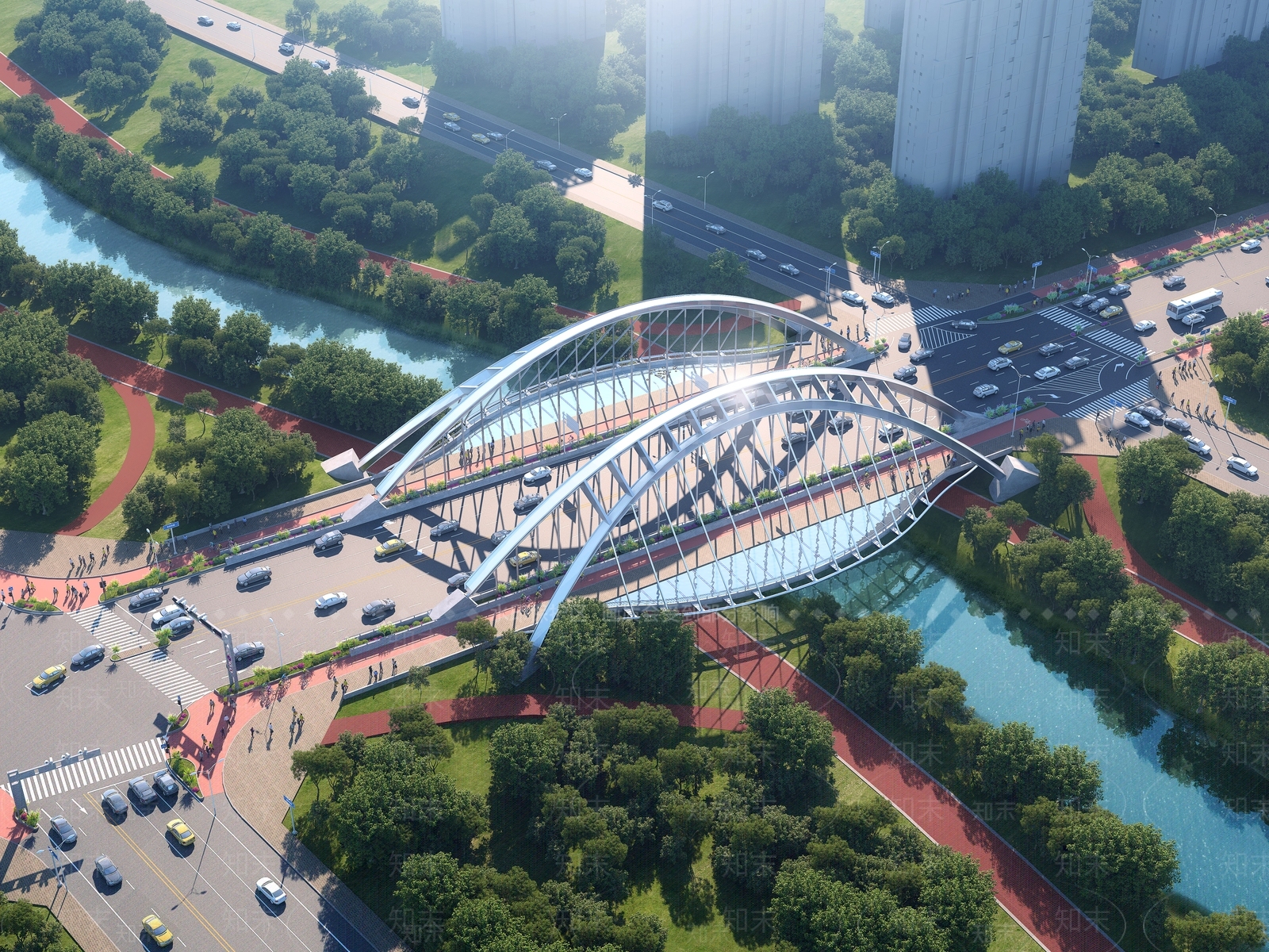 现代跨渠公路桥梁3D模型下载【ID:1137360149】