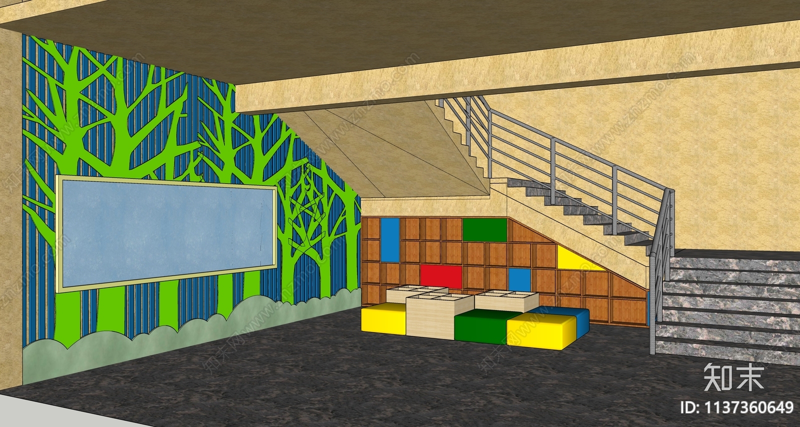 现代学校楼梯间SU模型下载【ID:1137360649】
