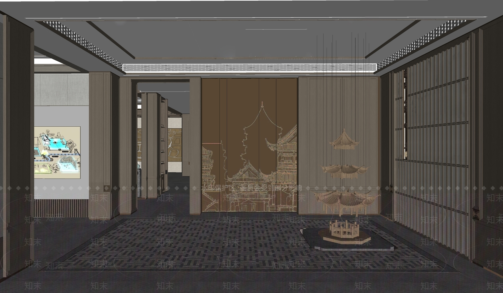 新中式售楼处大堂SU模型下载【ID:1137361663】