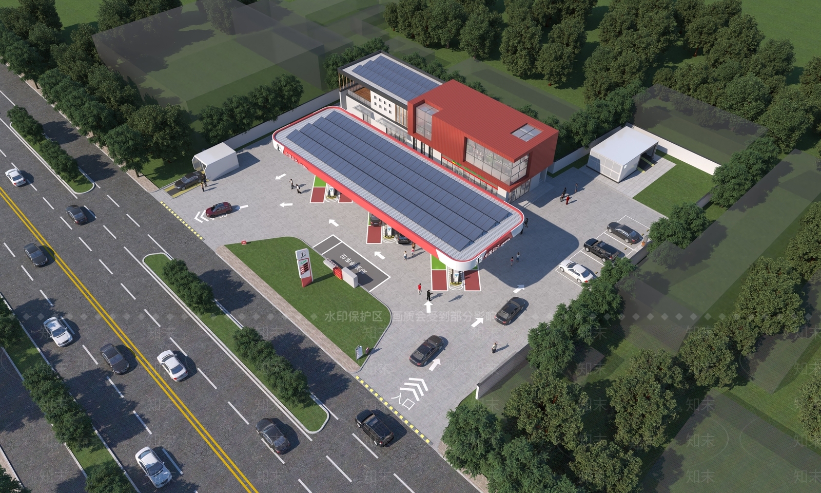 现代加油站建筑设计3D效果图
