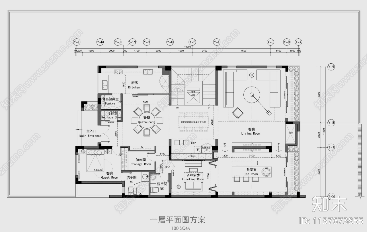 双拼别墅平面图cad施工图下载【ID:1137673855】