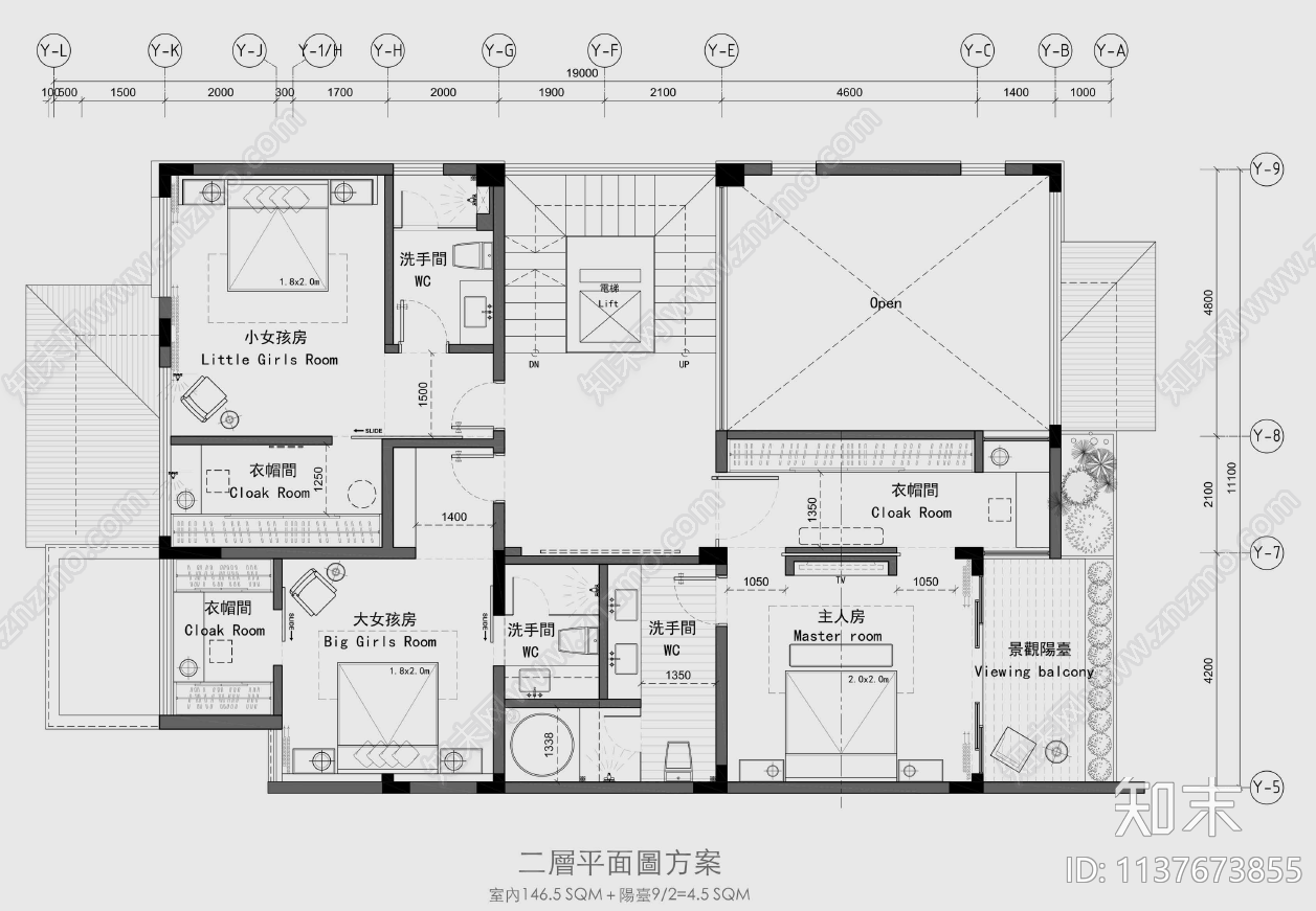 双拼别墅平面图cad施工图下载【ID:1137673855】