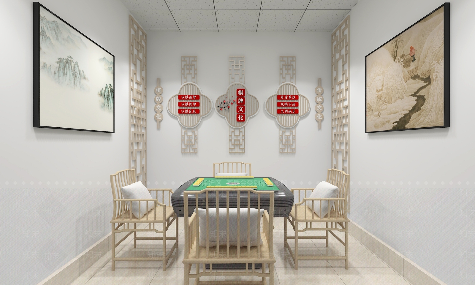 新中式棋牌室3D模型下载【ID:1137636200】