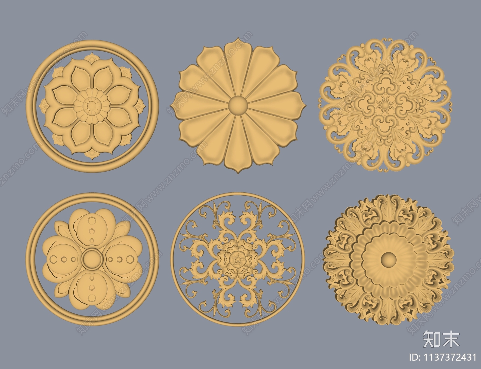 欧式金属轻奢圆盘雕花浮雕构件组合SU模型下载【ID:1137372431】