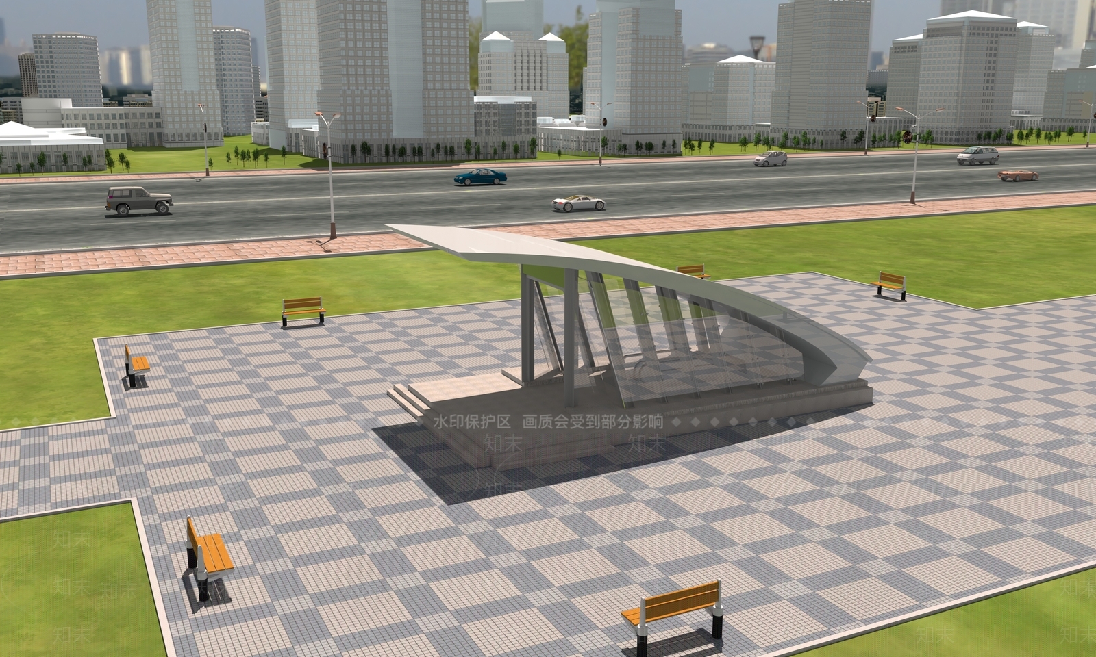 现代地铁出入口建筑3D模型下载【ID:1150507971】