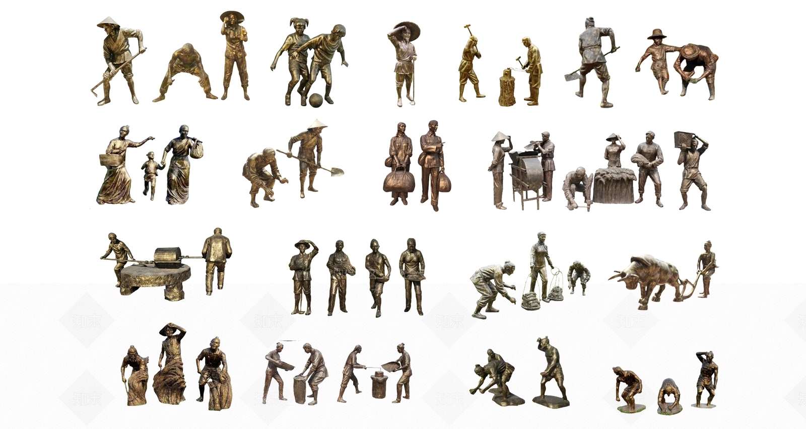 中式2D人物雕塑SU模型下载【ID:1137376892】