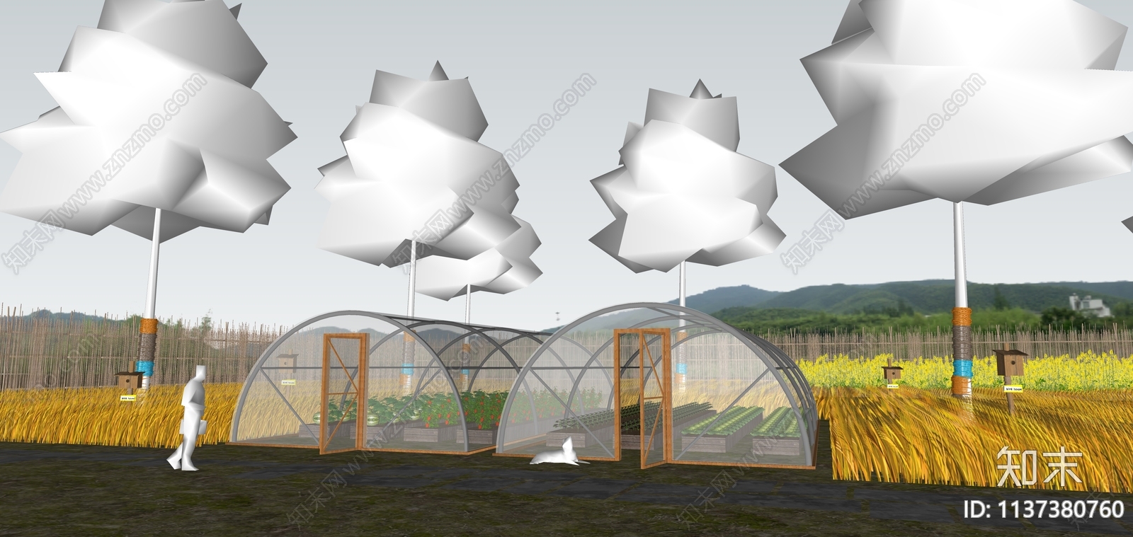 现代瓜果蔬菜大棚SU模型下载【ID:1137380760】