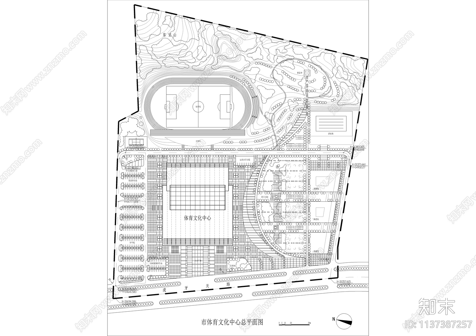 体育文化中心总平面图施工图下载【ID:1137387257】