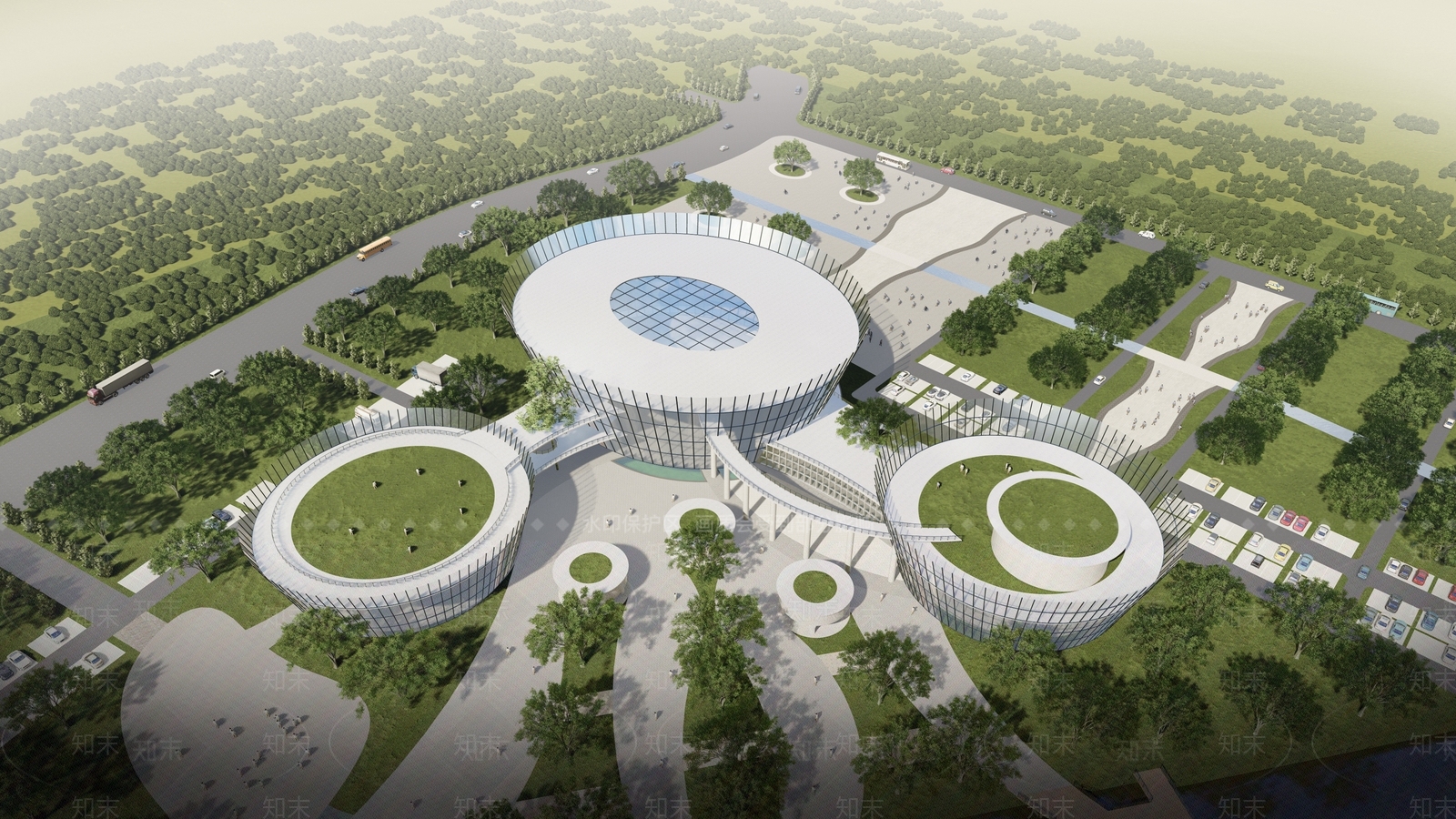 现代展览馆建筑SU模型下载【ID:1138369662】