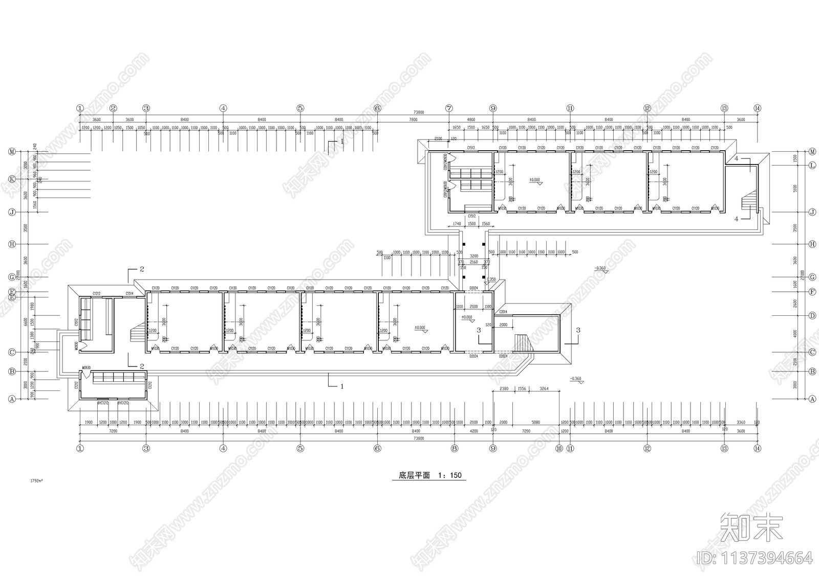小学教学楼建筑cad施工图下载【ID:1137394664】