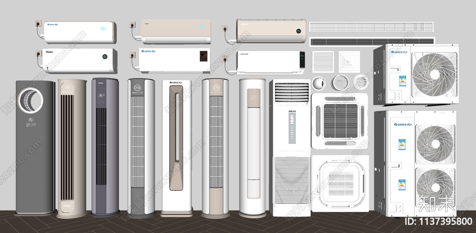空调立式空调壁挂式空调吸顶空调空调出风口空调室外机空调柜机挂机SU模型下载【ID:1137395800】