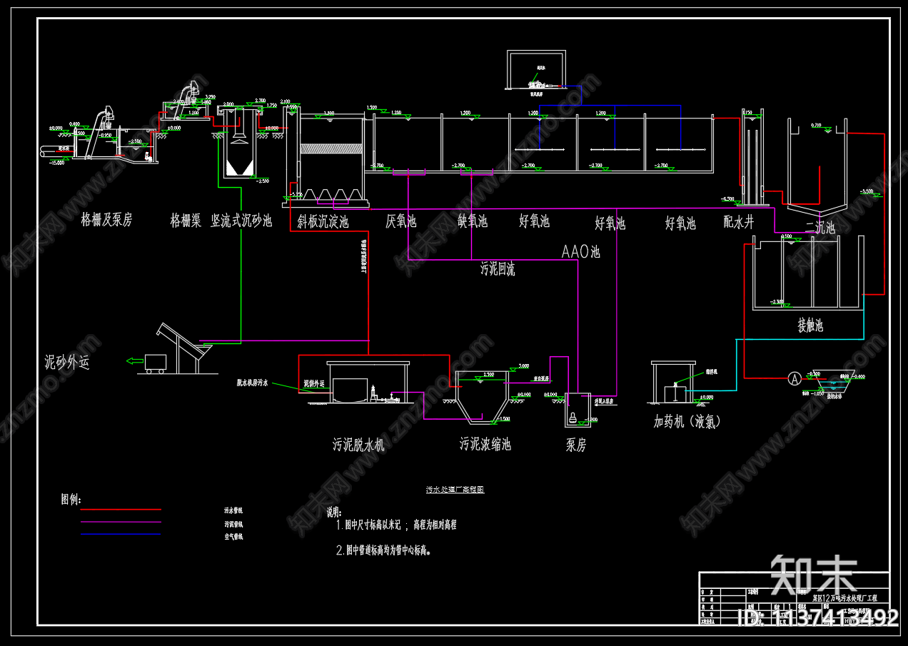 12万吨污水处理厂工艺流程cad施工图下载【ID:1137413492】