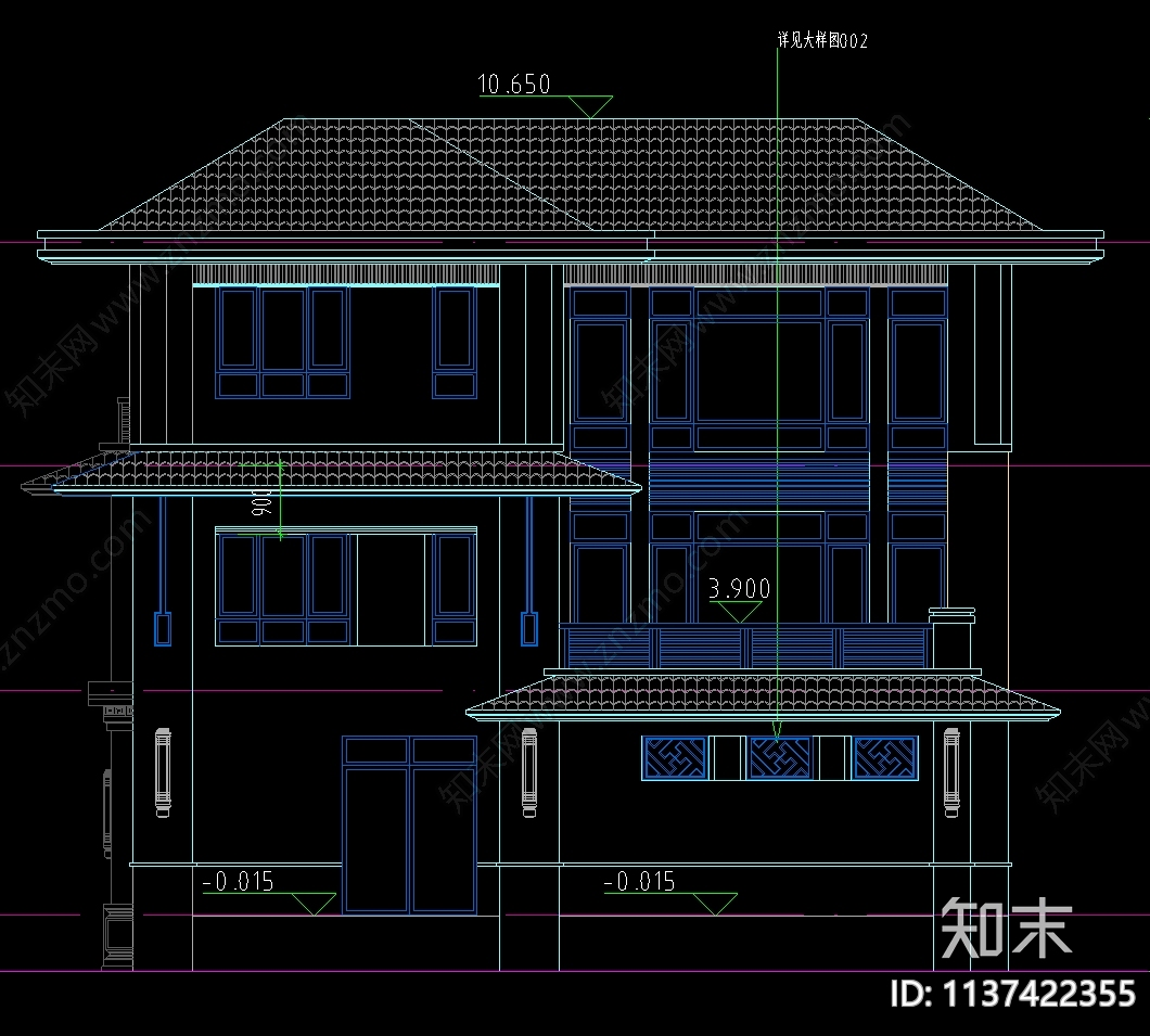 佛山新中式别墅建筑cad施工图下载【ID:1137422355】