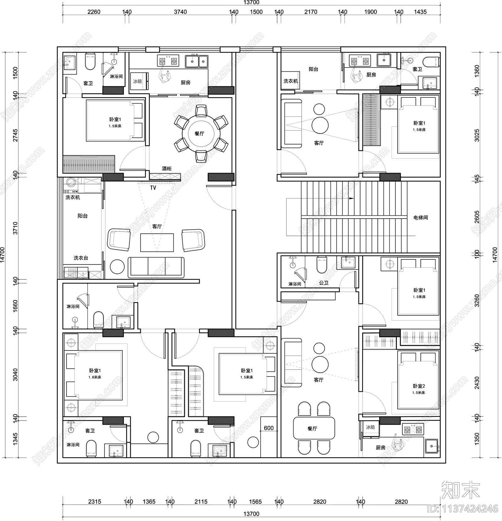 公寓平面图施工图下载【ID:1137424246】