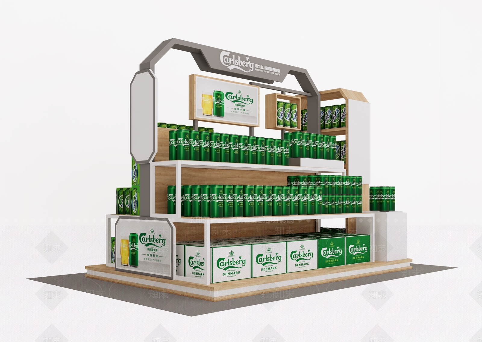 现代超市啤酒货架SU模型下载【ID:1137425996】