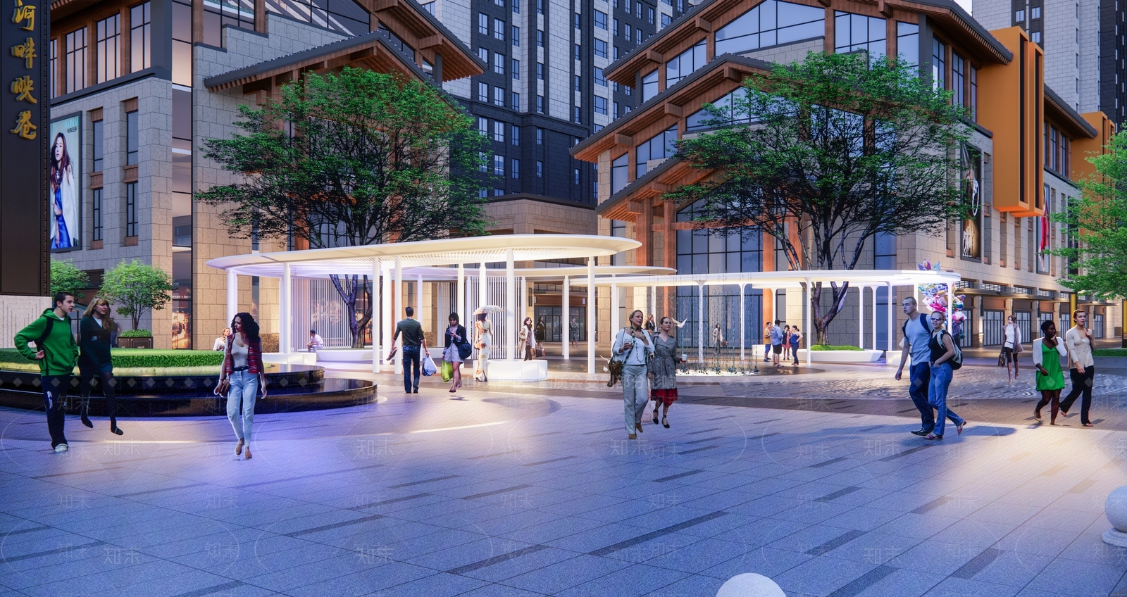 现代商业街区及住宅综合景观SU模型下载【ID:1137426387】