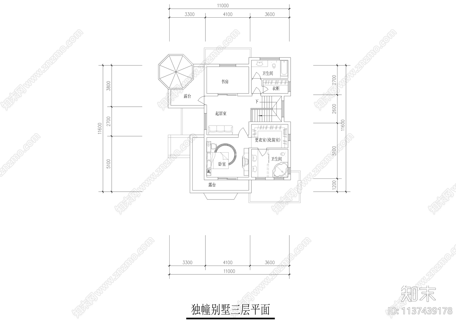 三层320平新农村自建别墅cad施工图下载【ID:1137439178】