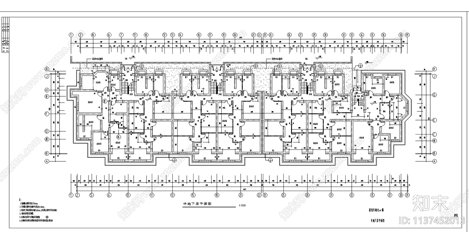 多层住宅楼建筑cad施工图下载【ID:1137452013】