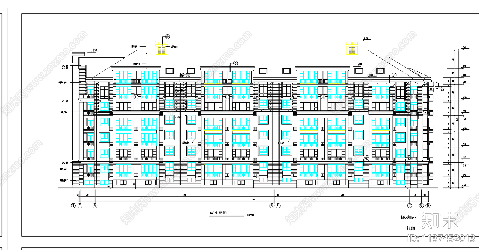 多层住宅楼建筑cad施工图下载【ID:1137452013】