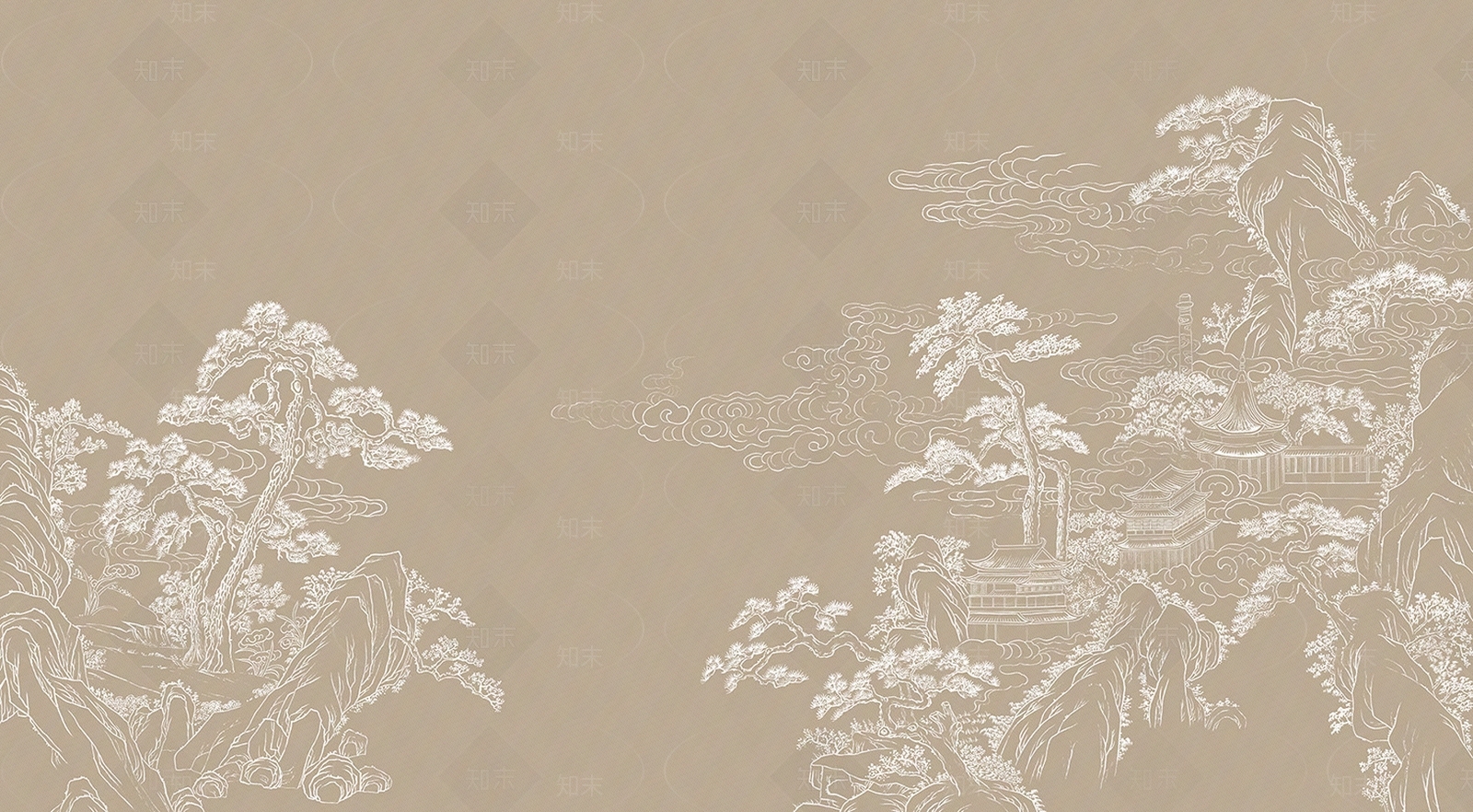 新中式山水画壁纸贴图贴图下载【ID:1137461266】