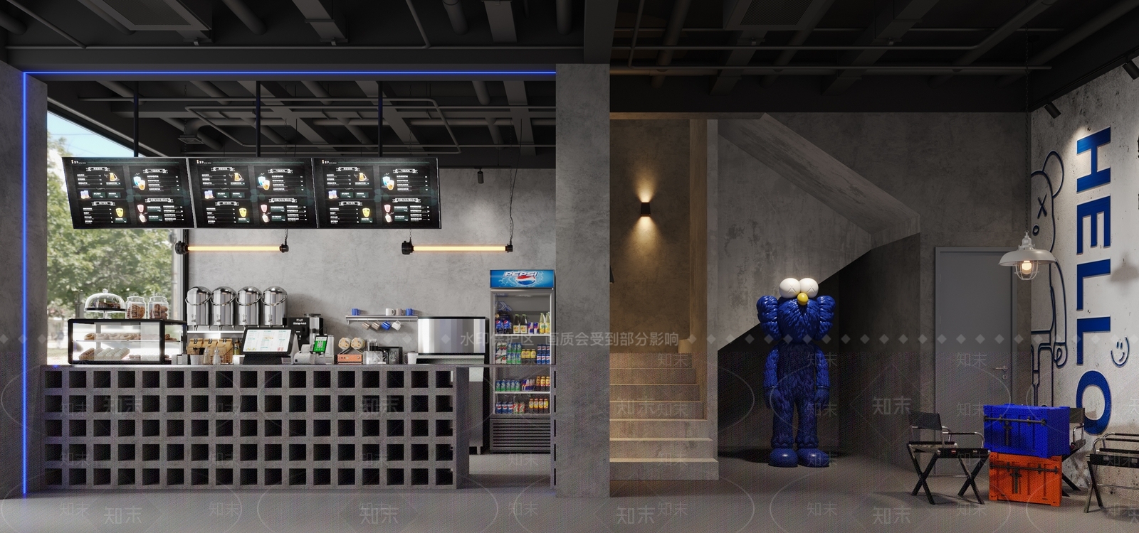 工业风奶茶店咖啡店3D模型下载【ID:1137463314】