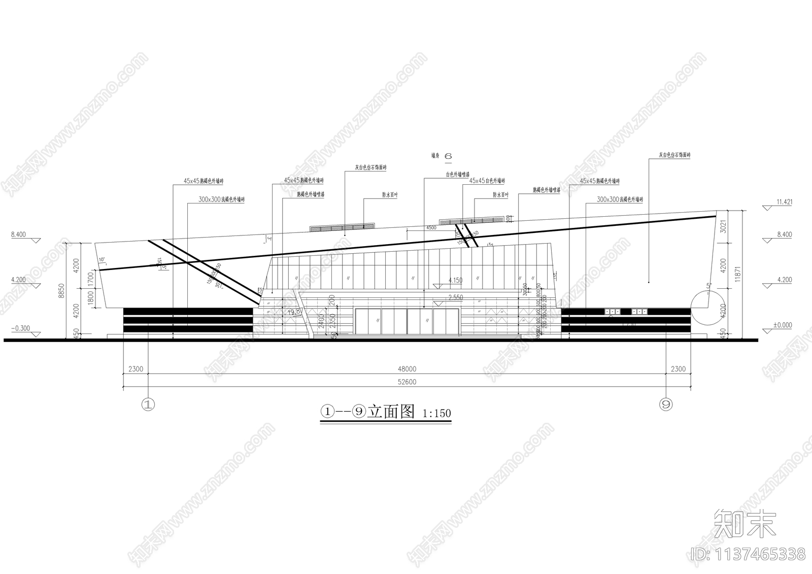 现代风格两层食堂建筑cad施工图下载【ID:1137465338】