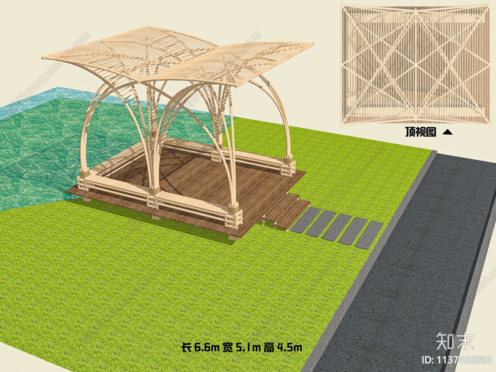 现代竹子造型廊架SU模型下载【ID:1137466896】