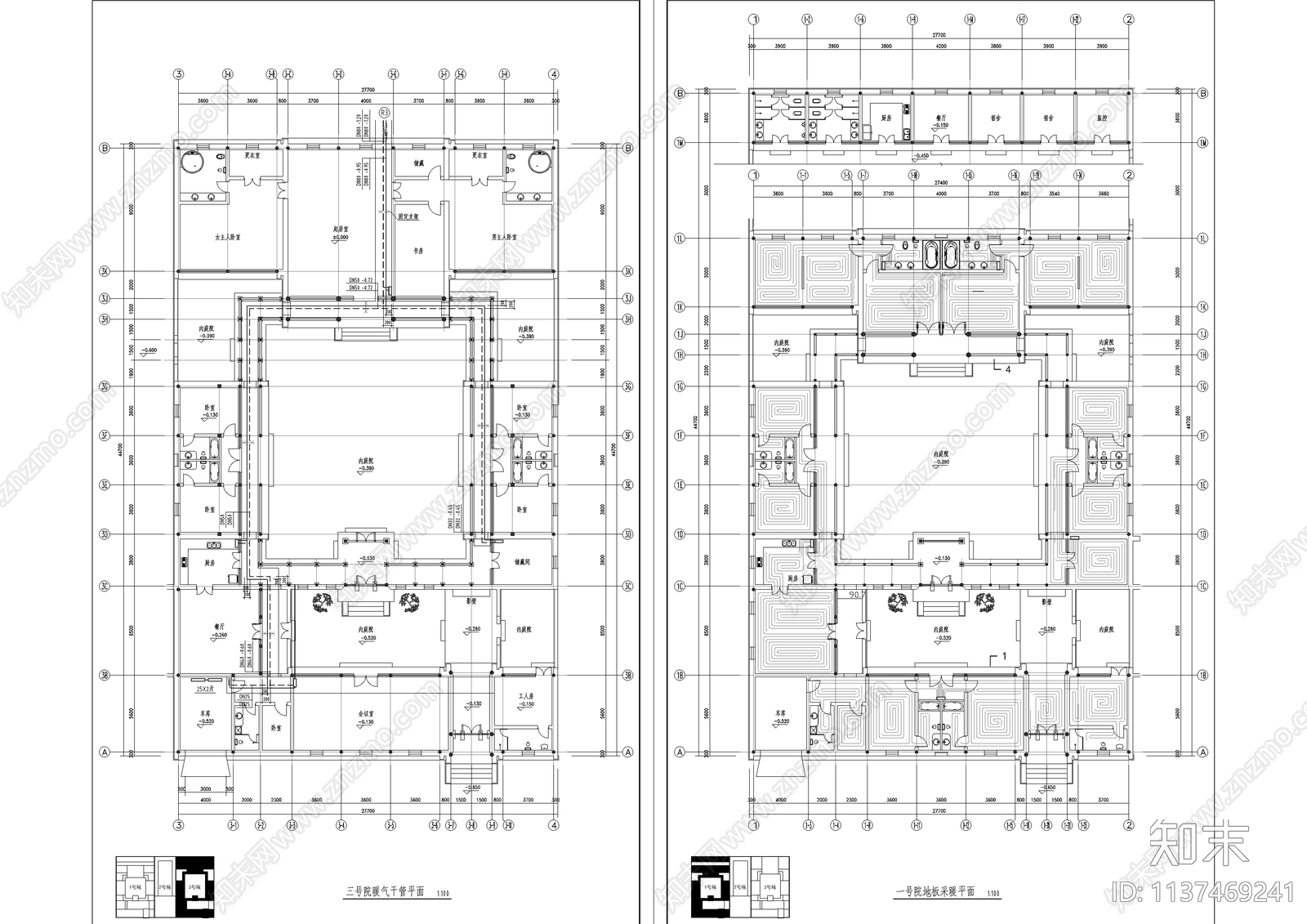 四合院全套䁔通cad施工图下载【ID:1137469241】