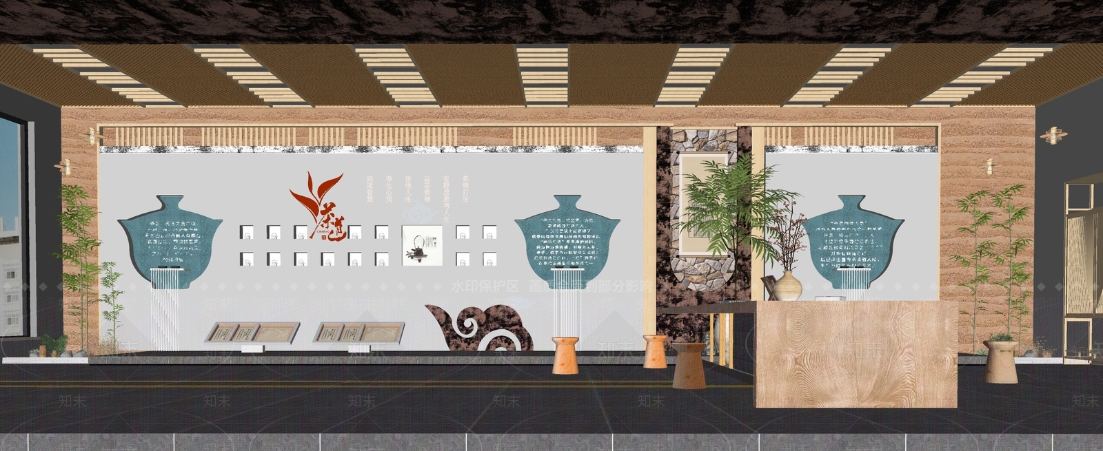 新中式茶文化展厅SU模型下载【ID:1137469457】