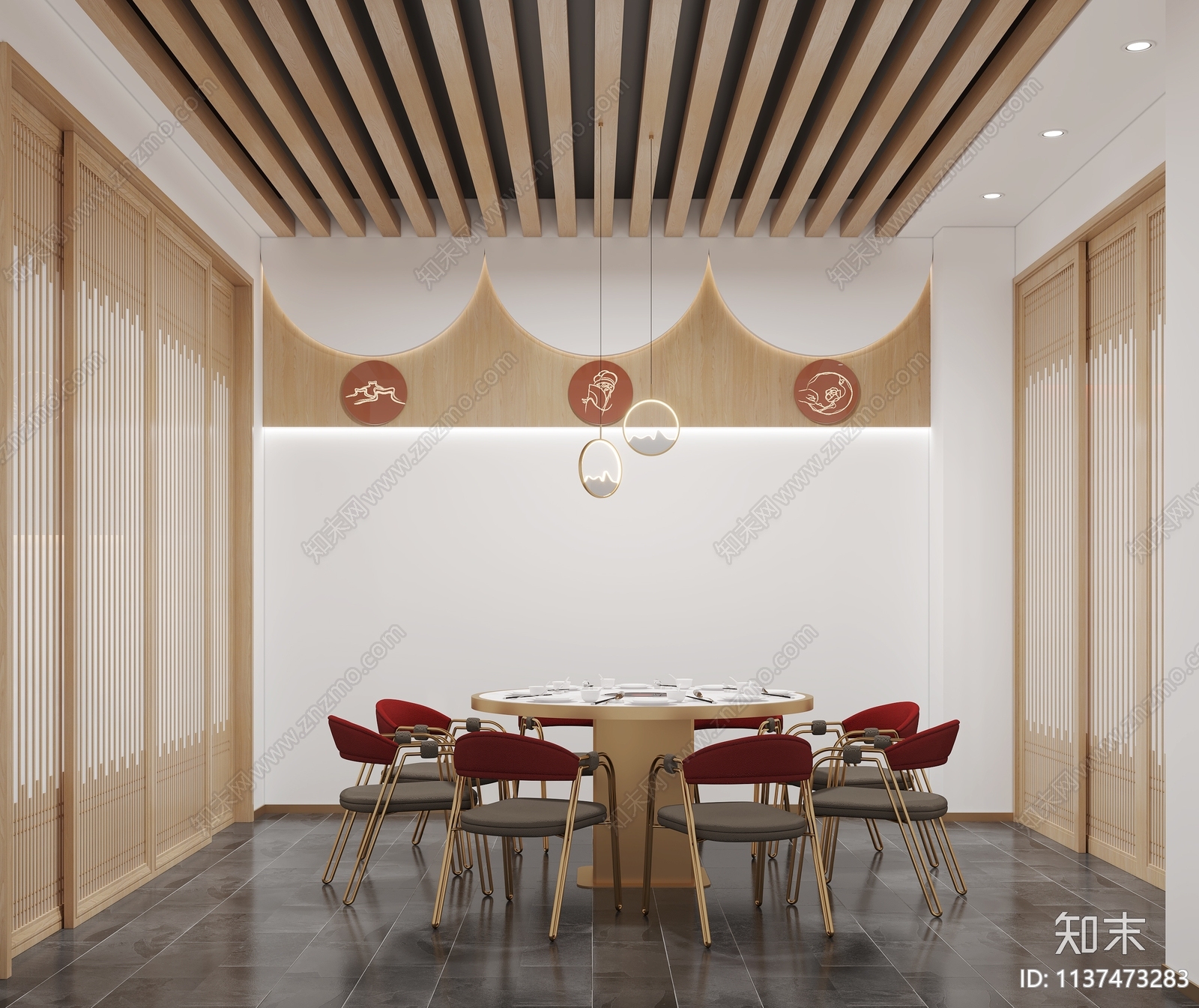 新中式火锅店包间3D模型下载【ID:1137473283】