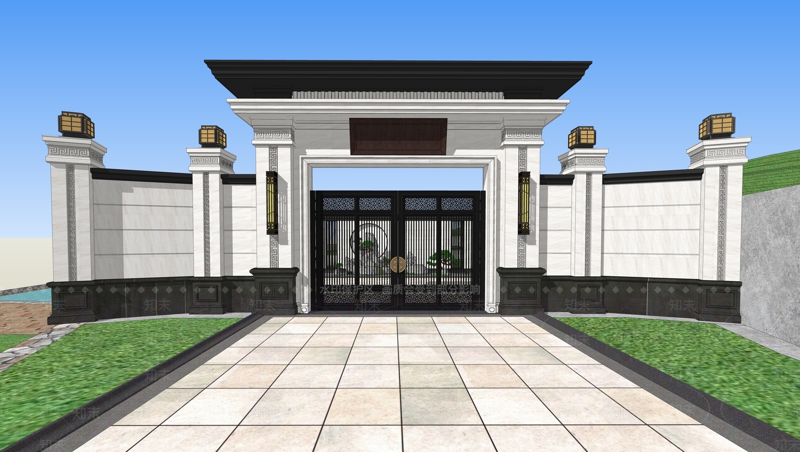 新中式乡村庭院大门SU模型下载【ID:1137478823】