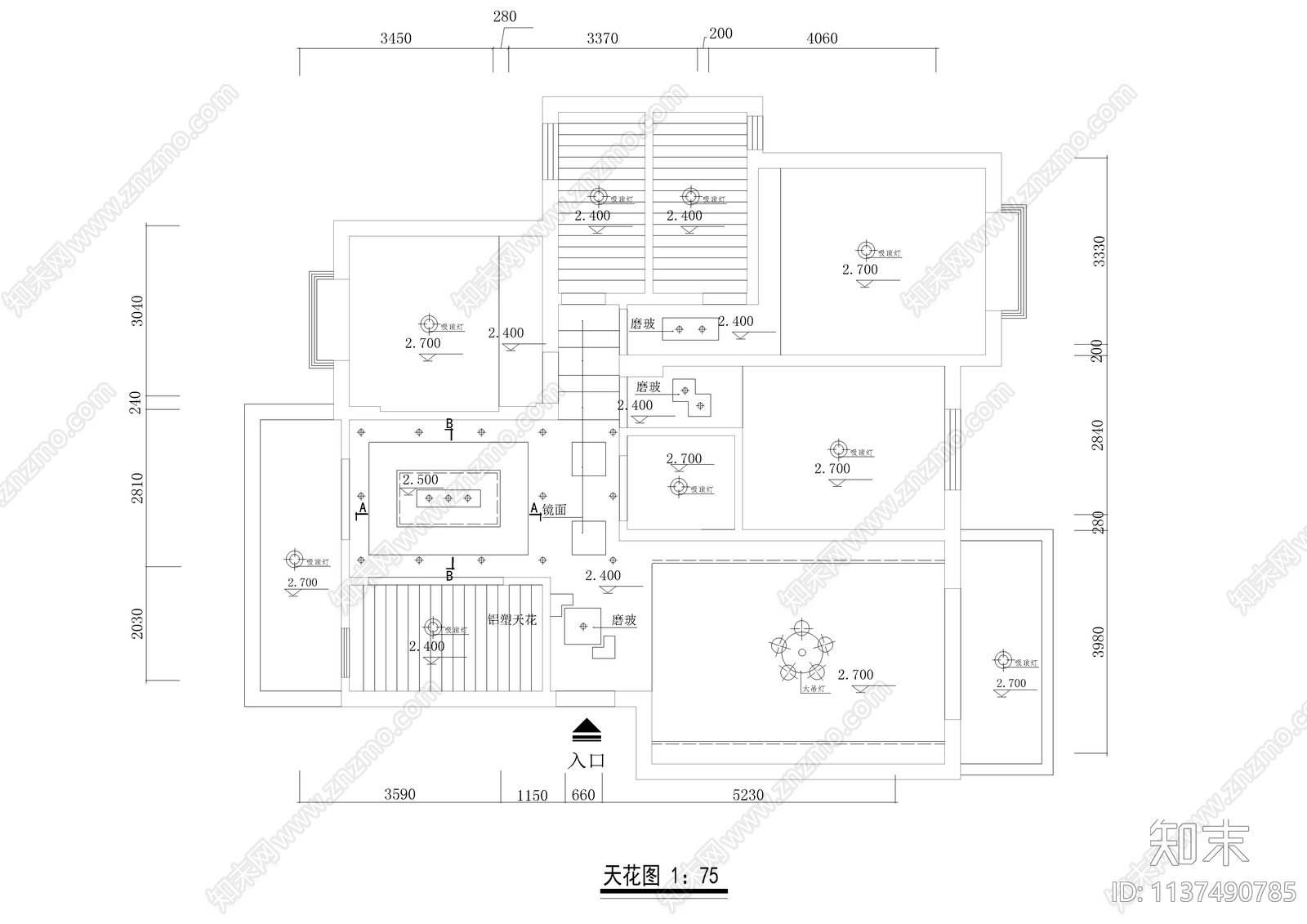 三室两厅两卫大平层装修cad施工图下载【ID:1137490785】