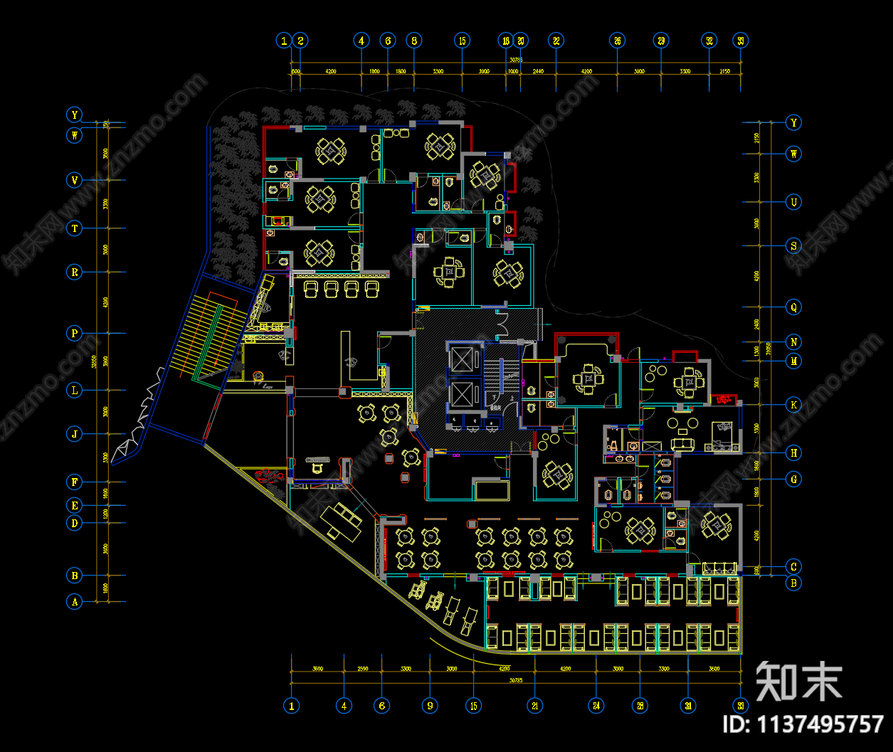 棋牌室平面图cad施工图下载【ID:1137495757】