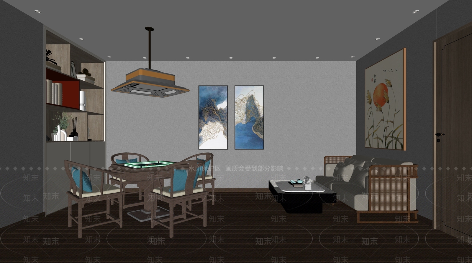 新中式棋牌室包厢SU模型下载【ID:1137498749】