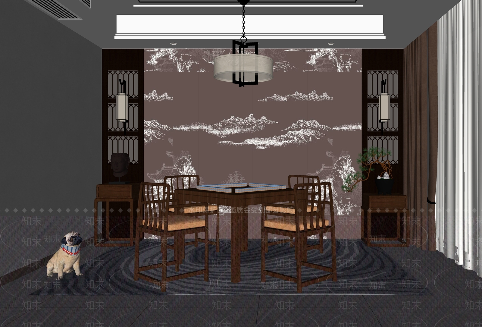 新中式棋牌室包厢SU模型下载【ID:1137499054】