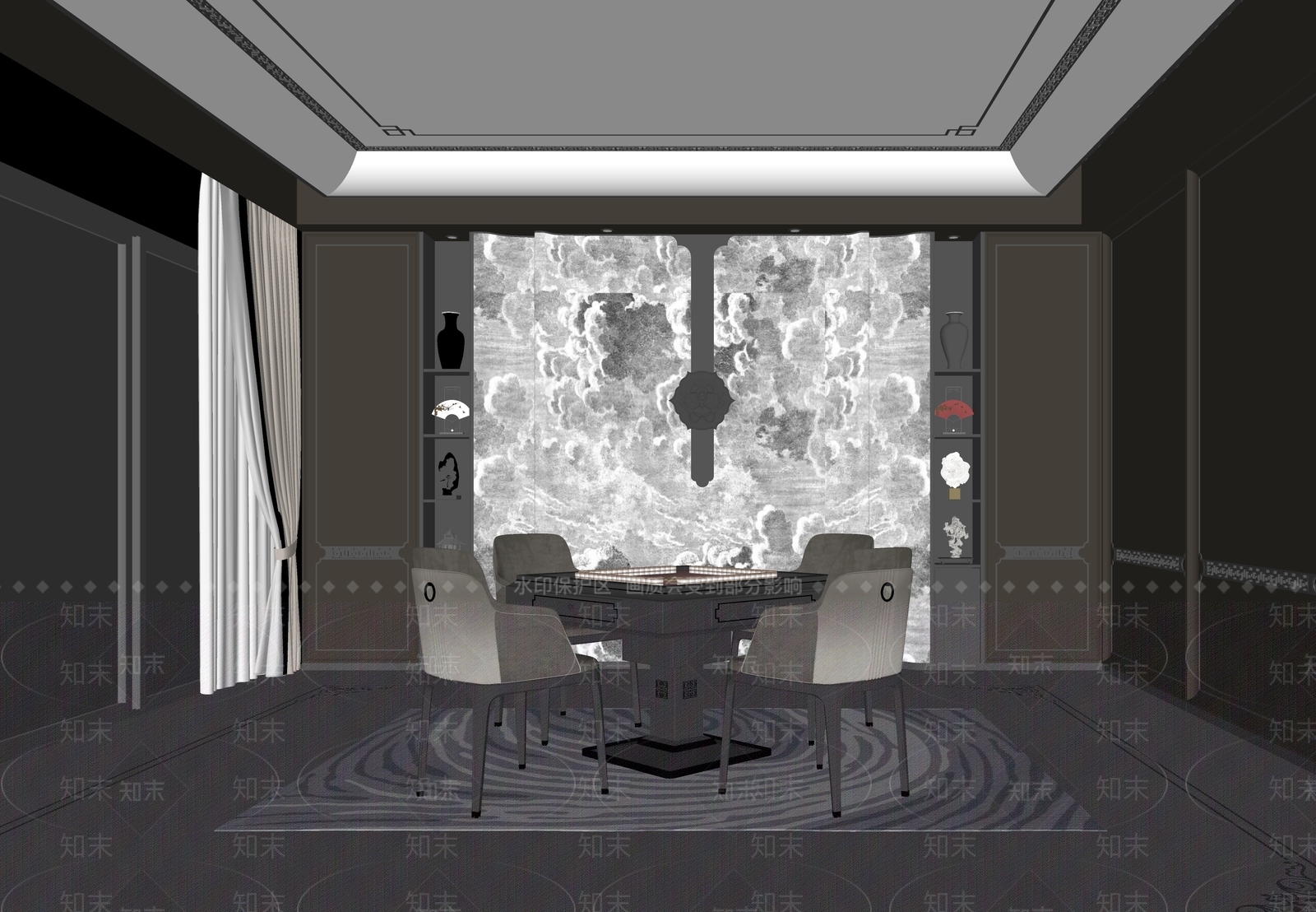 新中式棋牌室包厢SU模型下载【ID:1137499157】